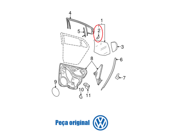 PINO TRAVA VIDRO PORTA JETTA PASSAT TIGUAN GOLF VW 6N0839511 - Imagem 3